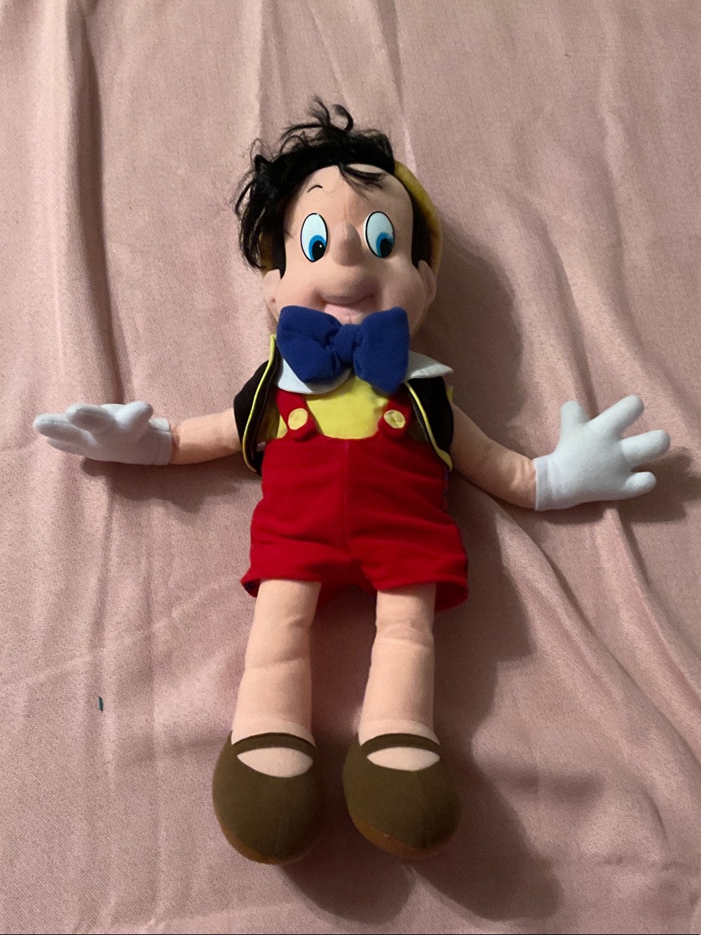 Mattel Pinocchio Plush Doll with Red Overalls and Blue Bow